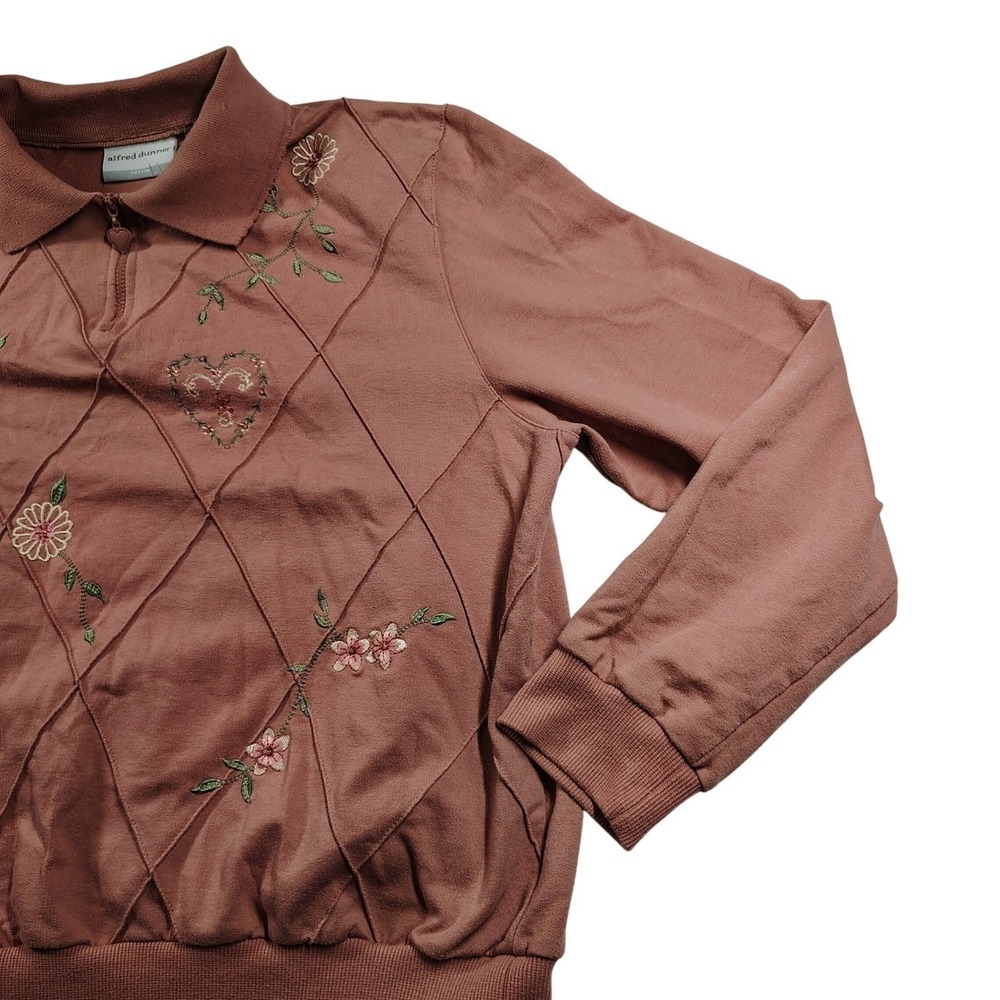 Vtg‎ Alfred Dunner Womens Pullover Sweater Embroidered Hearts Floral Pink sz  PL - Picture 3 of 13